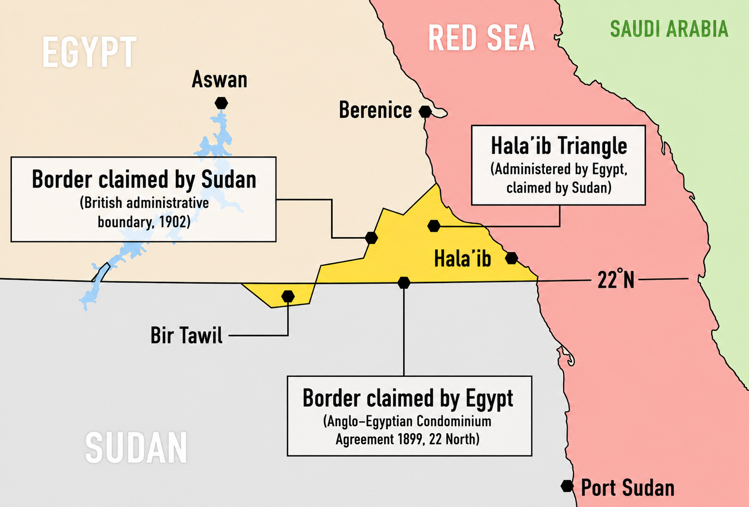Map of Bir Tawil and the Hala'ib Triangle