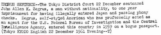Newspaper notice about John Zegrus
